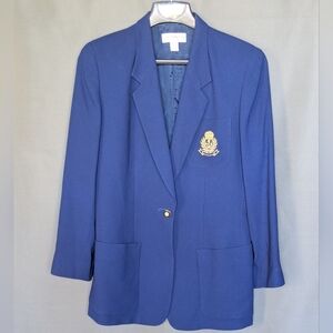 Liz Claiborne Navy Crest Blazer – Gold Button – Size 10